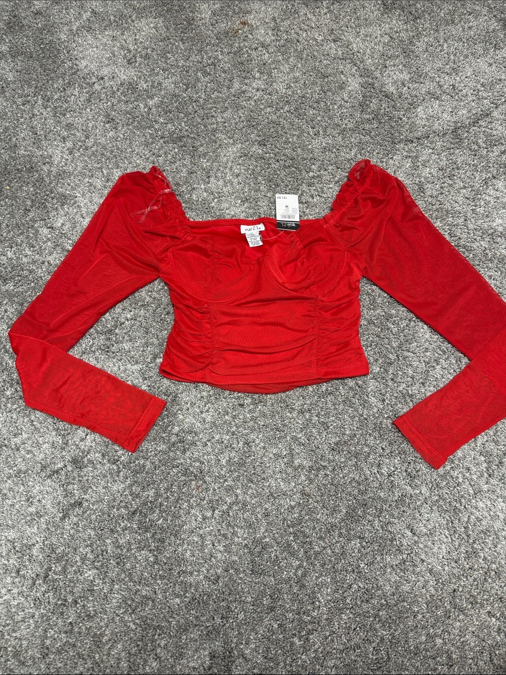 Rue21 Red Ruched Long-Sleeve Crop Top